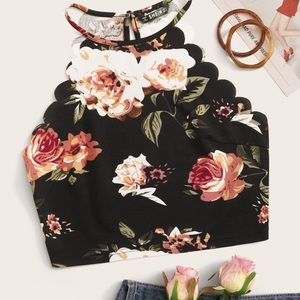 Black floral crop top